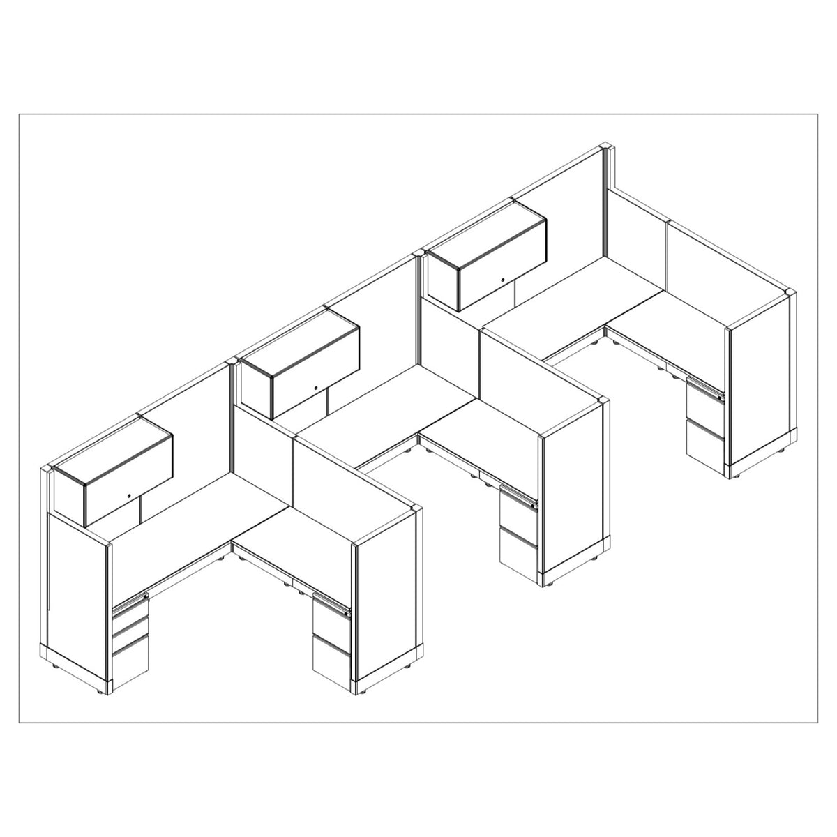 Systems In Stock Three 6' x 6' L-Shape Workstations with Overheads, 67" H