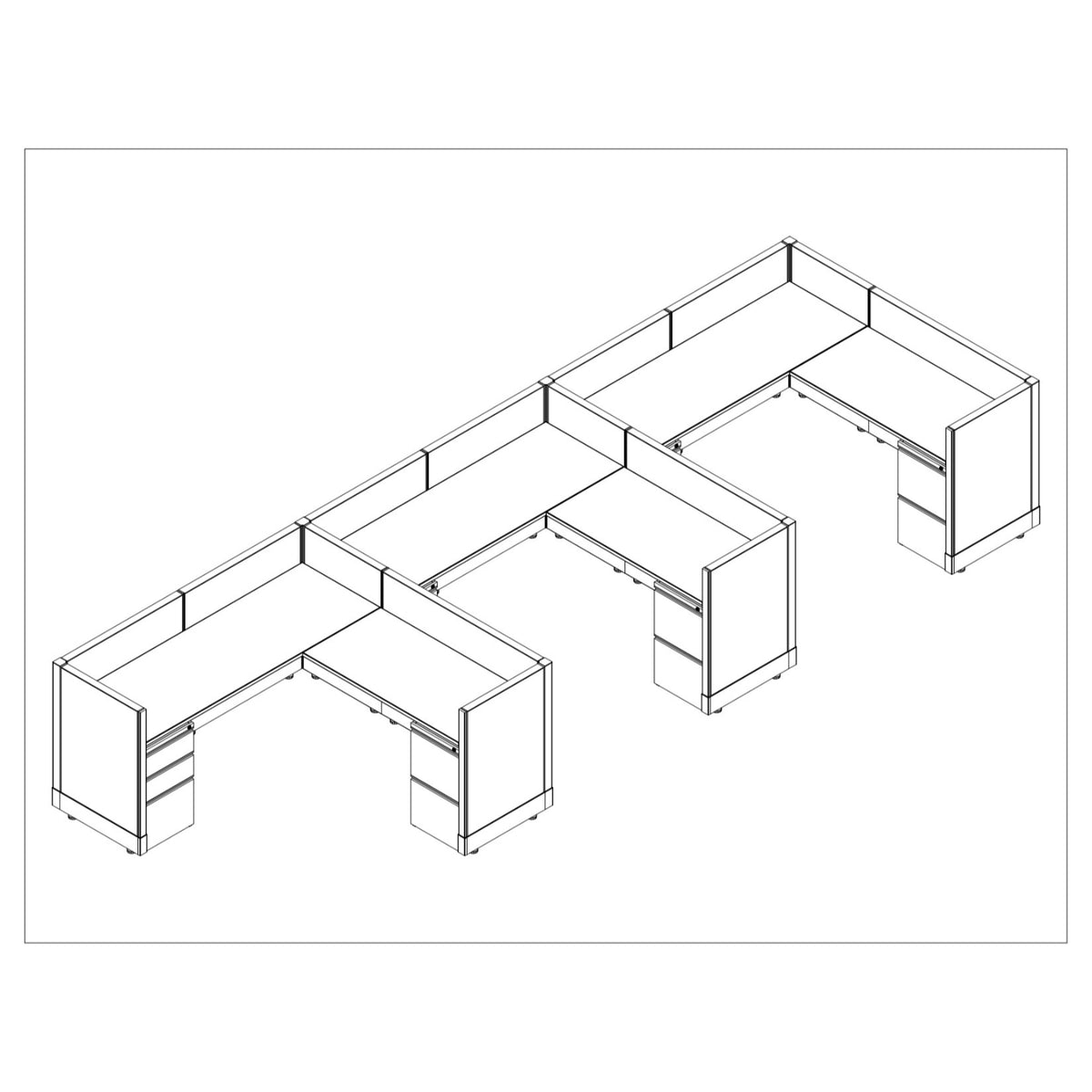 Systems In Stock Three 6' x 6' L-Shape Workstations, 39" H