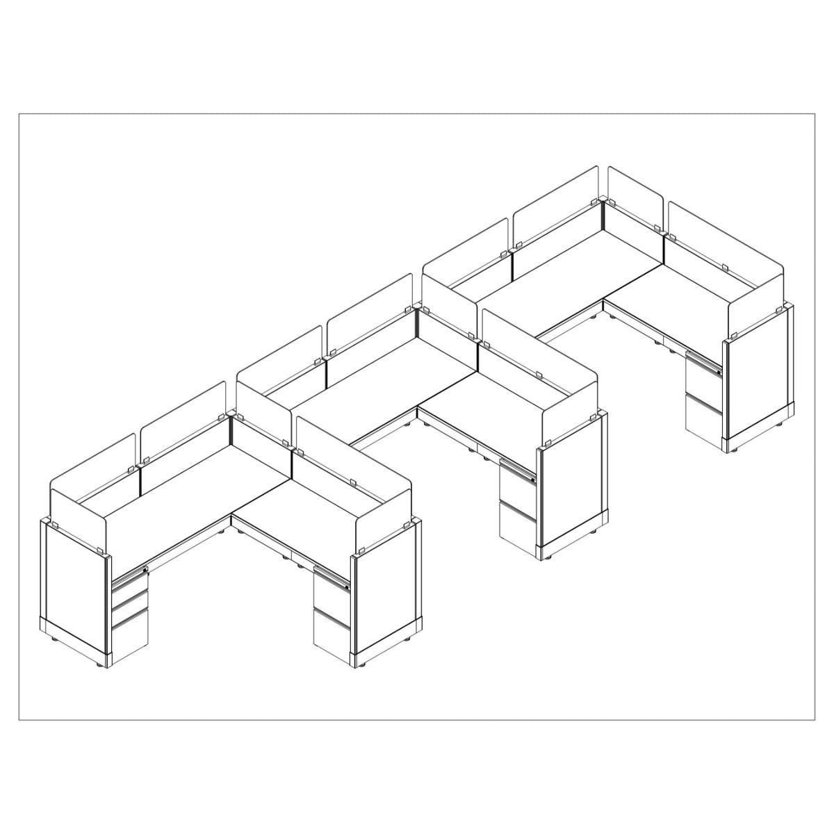 Systems In Stock Three 6' x 6" L-Shape Workstations with Glass Panels, 39" H