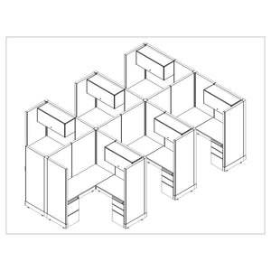 Systems In Stock Six 5' x 5' L-Shape Workstations with Overheads, 67" H