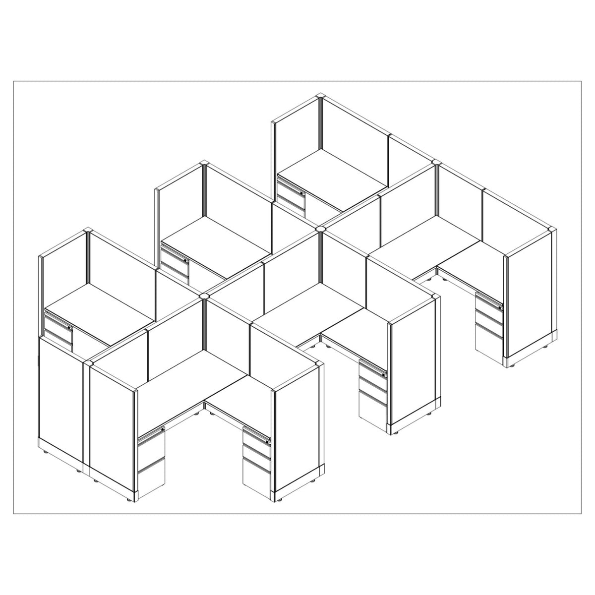 Systems In Stock Six 5' x 5' L-Shape Workstations, 53" H