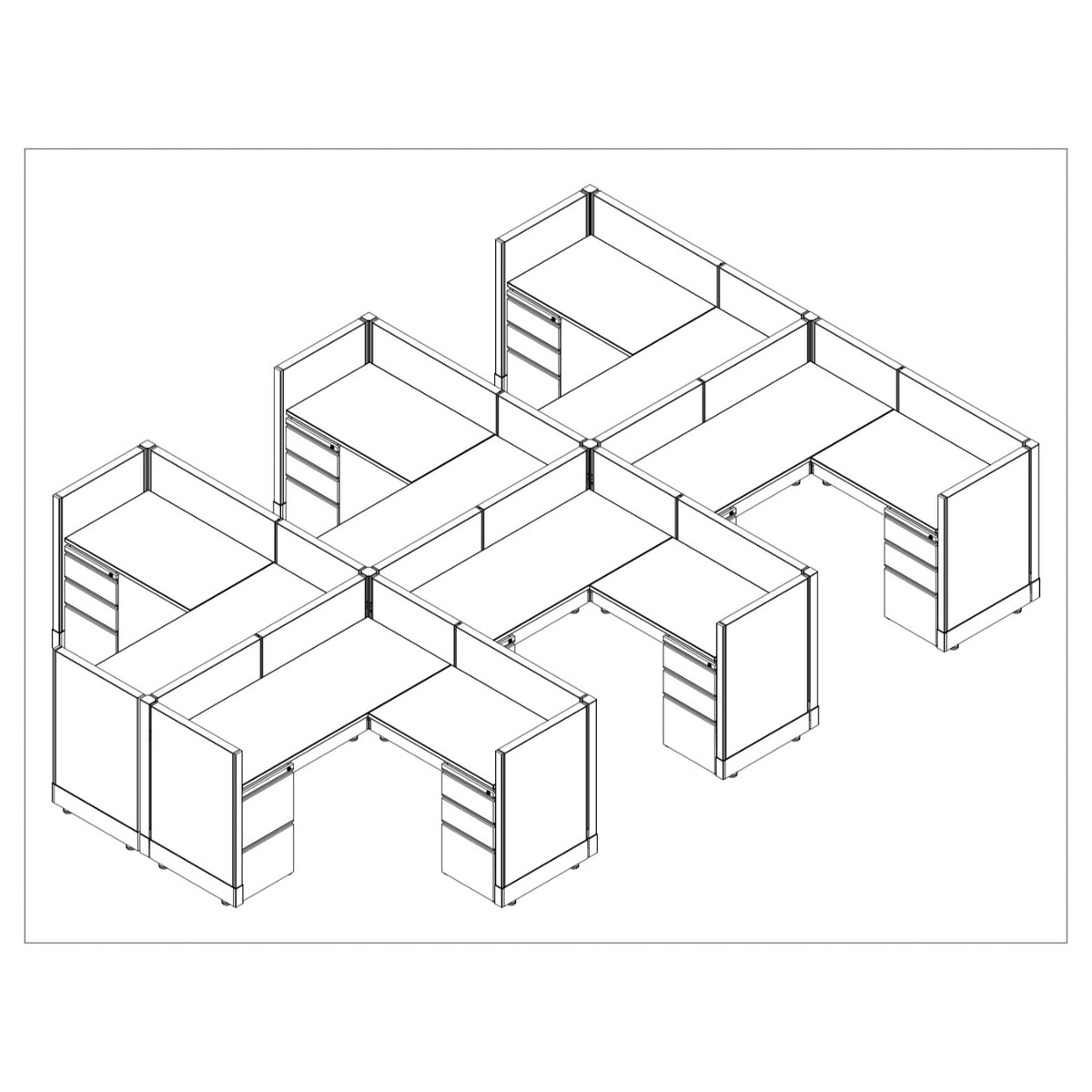 Systems In Stock Six 5' x 5' L-Shape Workstations, 39" H