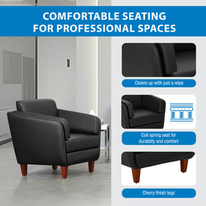 SL59400 Series Black Faux Leather Club Chair with Cherry Leg Finish