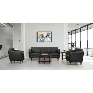 SL59400 Series Black Faux Leather Club Chair with Cherry Leg Finish