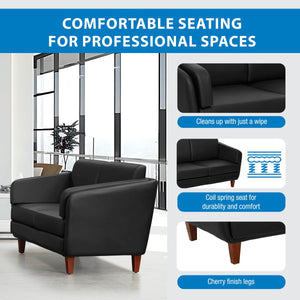 SL59400 Series Black Faux Leather Loveseat with Cherry Leg Finish