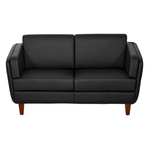 SL59400 Series Black Faux Leather Loveseat with Cherry Leg Finish