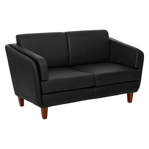SL59400 Series Black Faux Leather Loveseat with Cherry Leg Finish