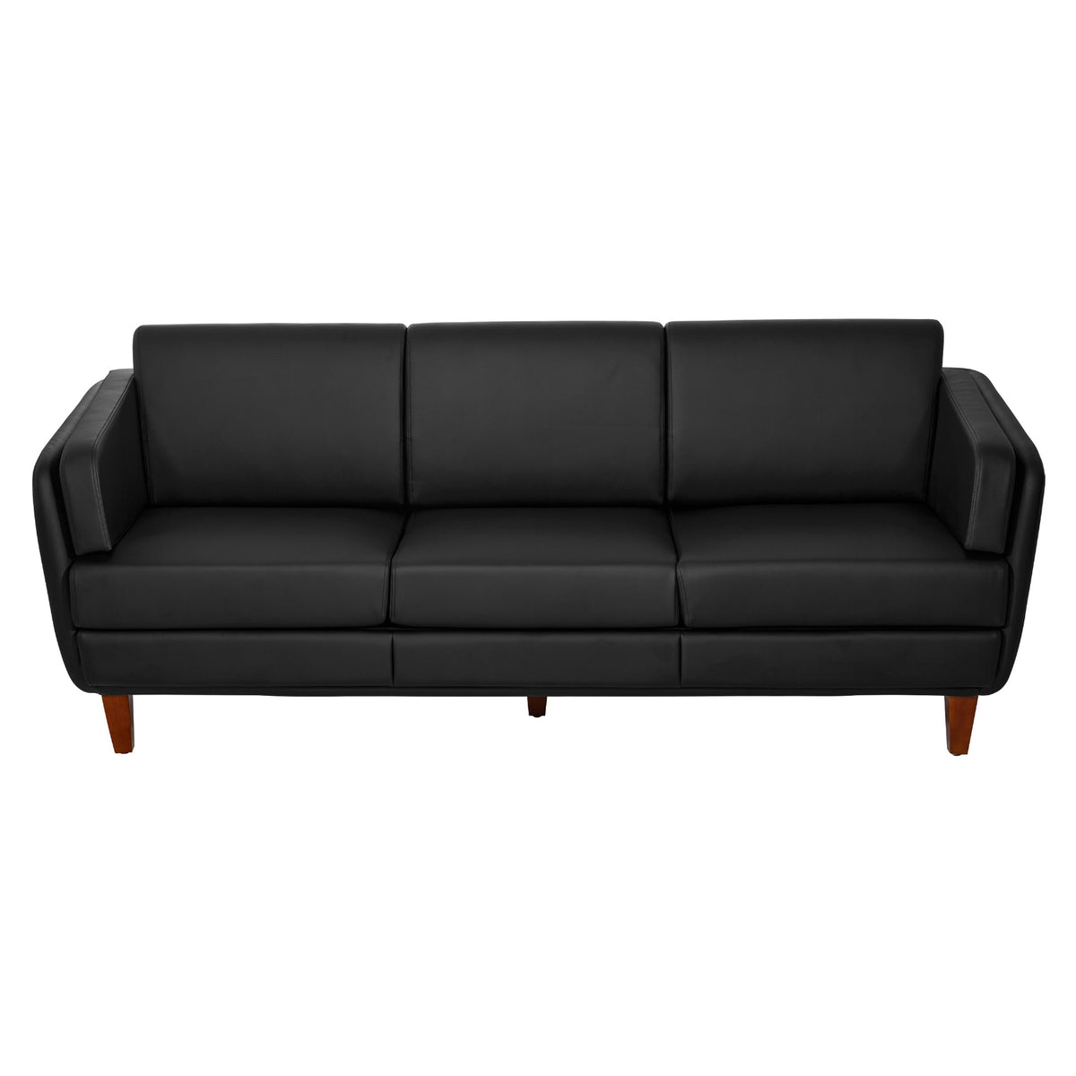 SL59400 Series Black Faux Leather Sofa with Cherry Leg Finish