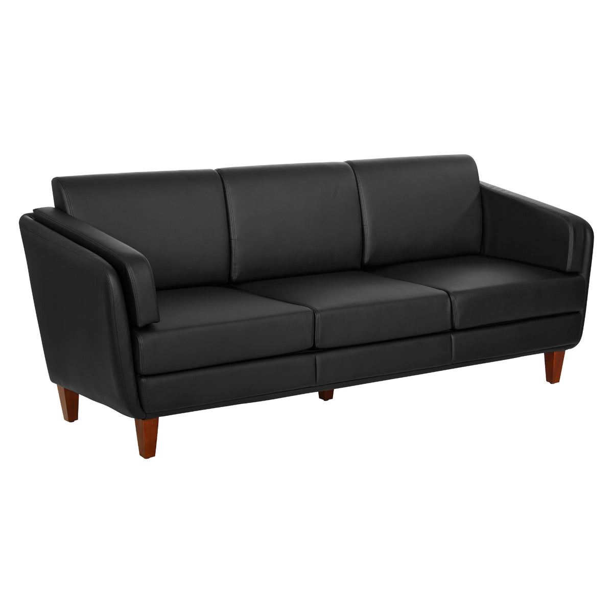 SL59400 Series Black Faux Leather Sofa with Cherry Leg Finish