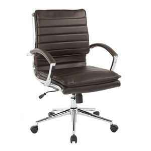 Mid Back Faux Leather Manager's Chair with Chrome Arms & Base