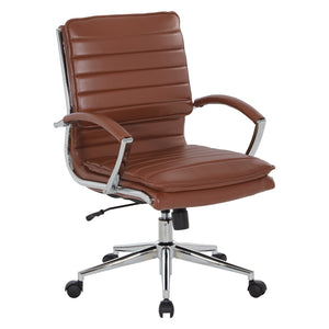 Mid Back Faux Leather Manager's Chair with Chrome Arms & Base