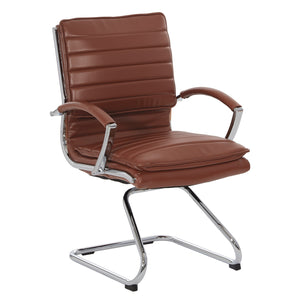 Faux Leather Guest Chair with Chrome Arms and Chrome Sled Base