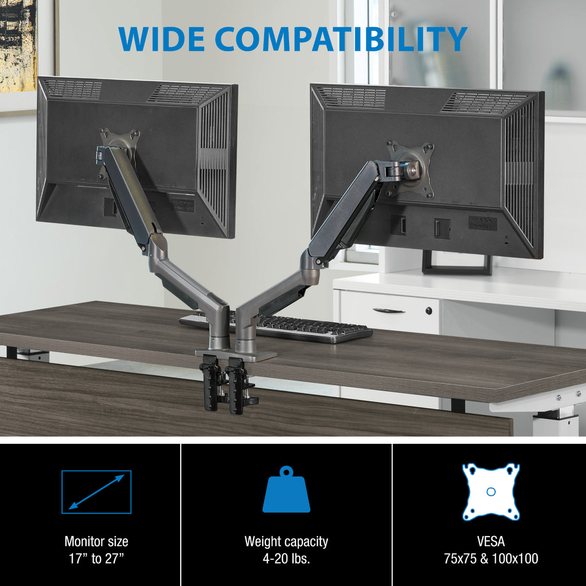 Axios Monitor Arm, Double Arms, Charcoal Finish