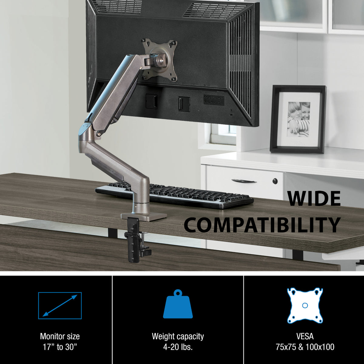 Axios Monitor Arm, Single Arm, Charcoal Finish