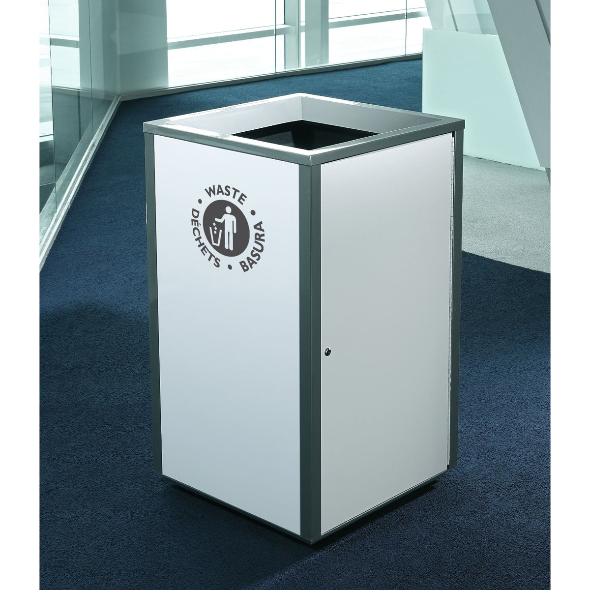 Storlek Indoor Painted Steel Waste Receptacle, Square Waste Top Opening