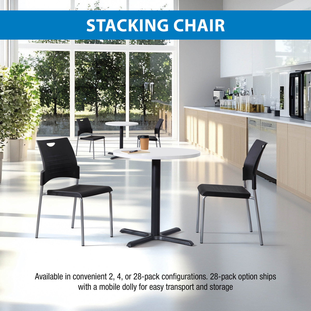 Straight Leg Stacking Chair Plastic Seat and Back and Silver EPD Finish Frame, 28-Pack with Dolly