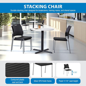 Straight Leg Stacking Chair Plastic Seat and Back and Silver EPD Finish Frame, 2-Pack