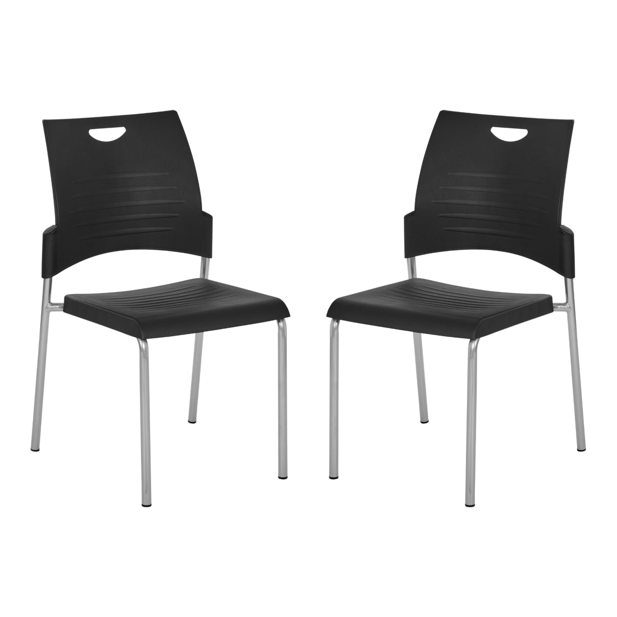 Straight Leg Stacking Chair Plastic Seat and Back and Silver EPD Finish Frame, 2-Pack