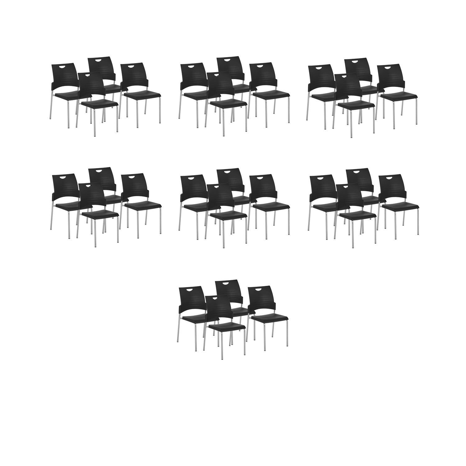 Straight Leg Stacking Chair Plastic Seat and Back and Silver EPD Finish Frame, 28-Pack with Dolly