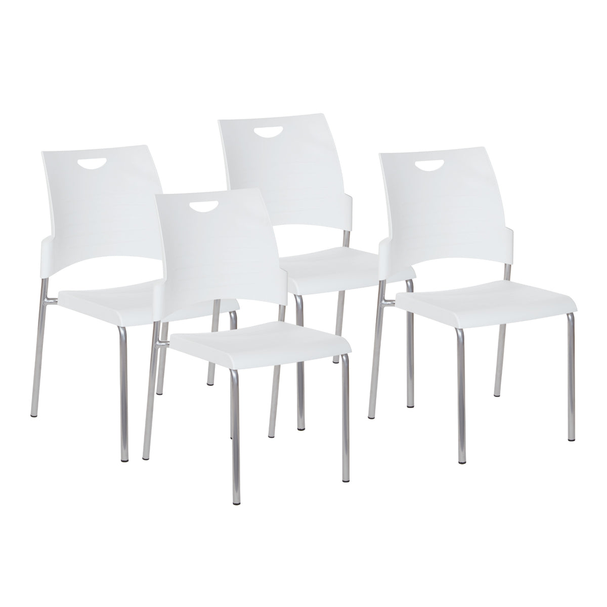 Straight Leg Stacking Chair Plastic Seat and Back and Silver EPD Finish Frame, 4-Pack