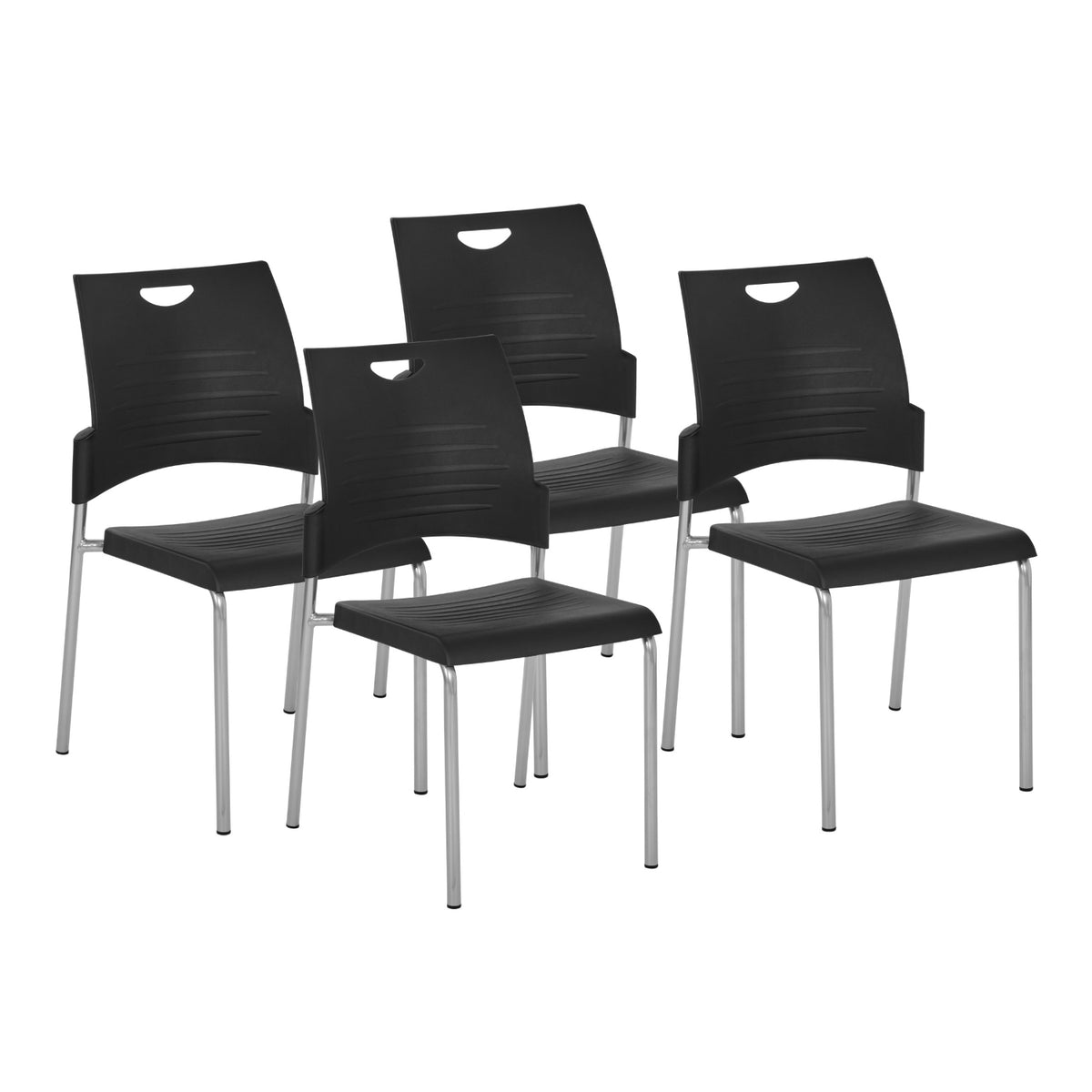 Straight Leg Stacking Chair Plastic Seat and Back and Silver EPD Finish Frame, 4-Pack