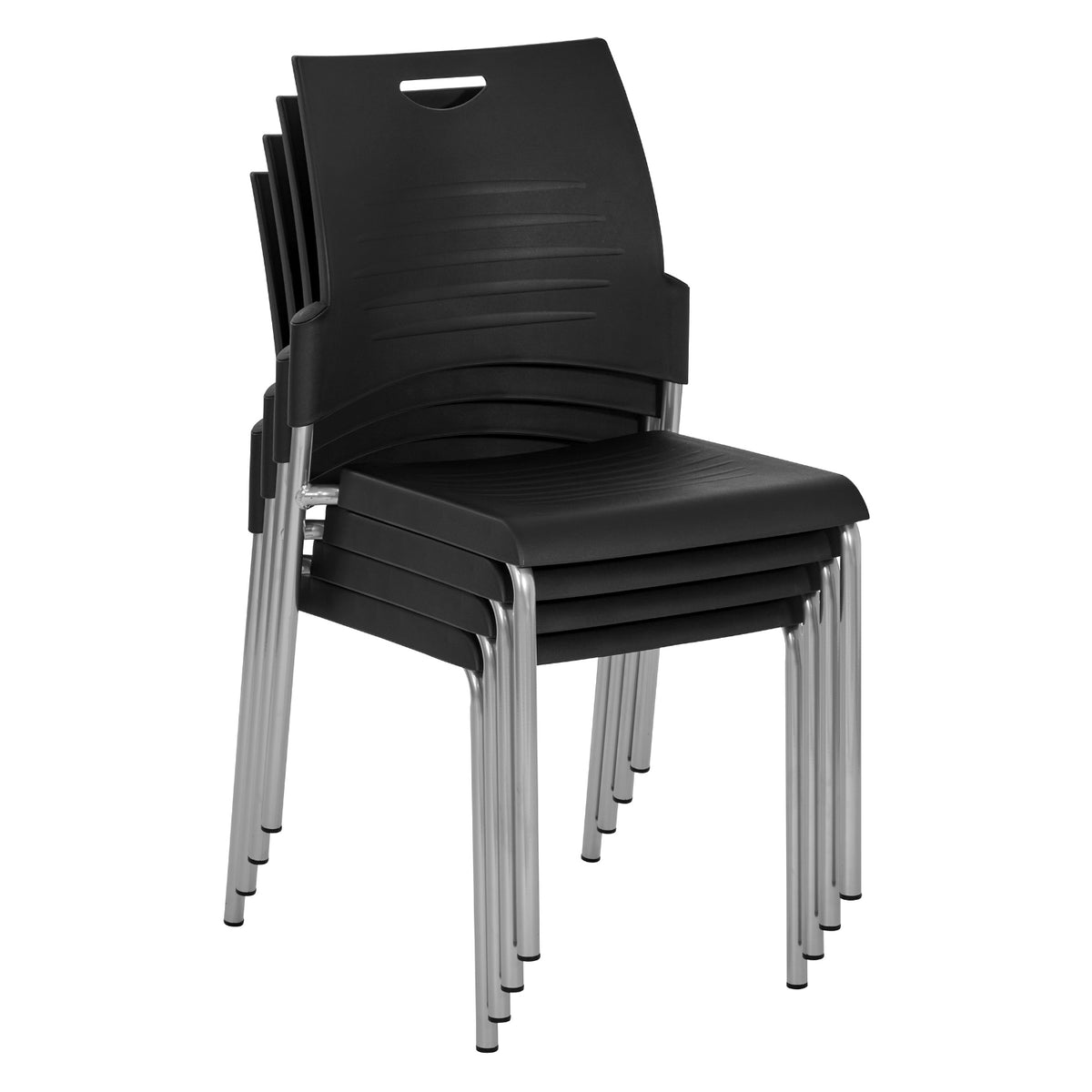 Straight Leg Stacking Chair Plastic Seat and Back and Silver EPD Finish Frame, 4-Pack