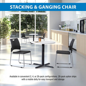 Sled Base Stacking and Ganging Chair with Plastic Seat and Back and Silver EPD Finish Frame, 28-Pack with Dolly