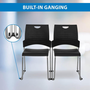 Sled Base Stacking and Ganging Chair with Plastic Seat and Back and Silver EPD Finish Frame, 4-Pack