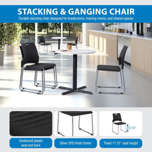 Sled Base Stacking and Ganging Chair with Plastic Seat and Back and Silver EPD Finish Frame, 4-Pack