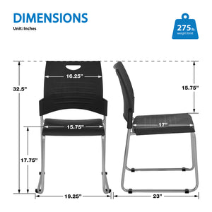 Sled Base Stacking and Ganging Chair with Plastic Seat and Back and Silver EPD Finish Frame, 4-Pack
