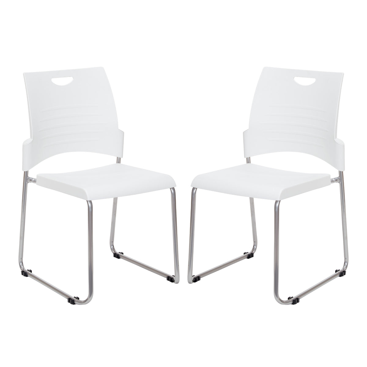 Sled Base Stacking and Ganging Chair with Plastic Seat and Back and Silver EPD Finish Frame, 2-Pack