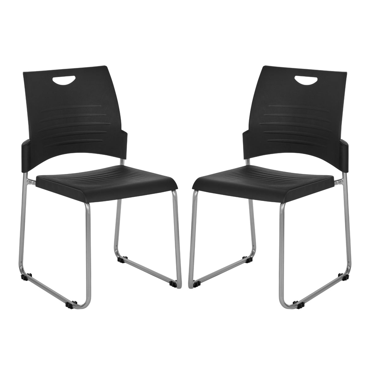 Sled Base Stacking and Ganging Chair with Plastic Seat and Back and Silver EPD Finish Frame, 2-Pack