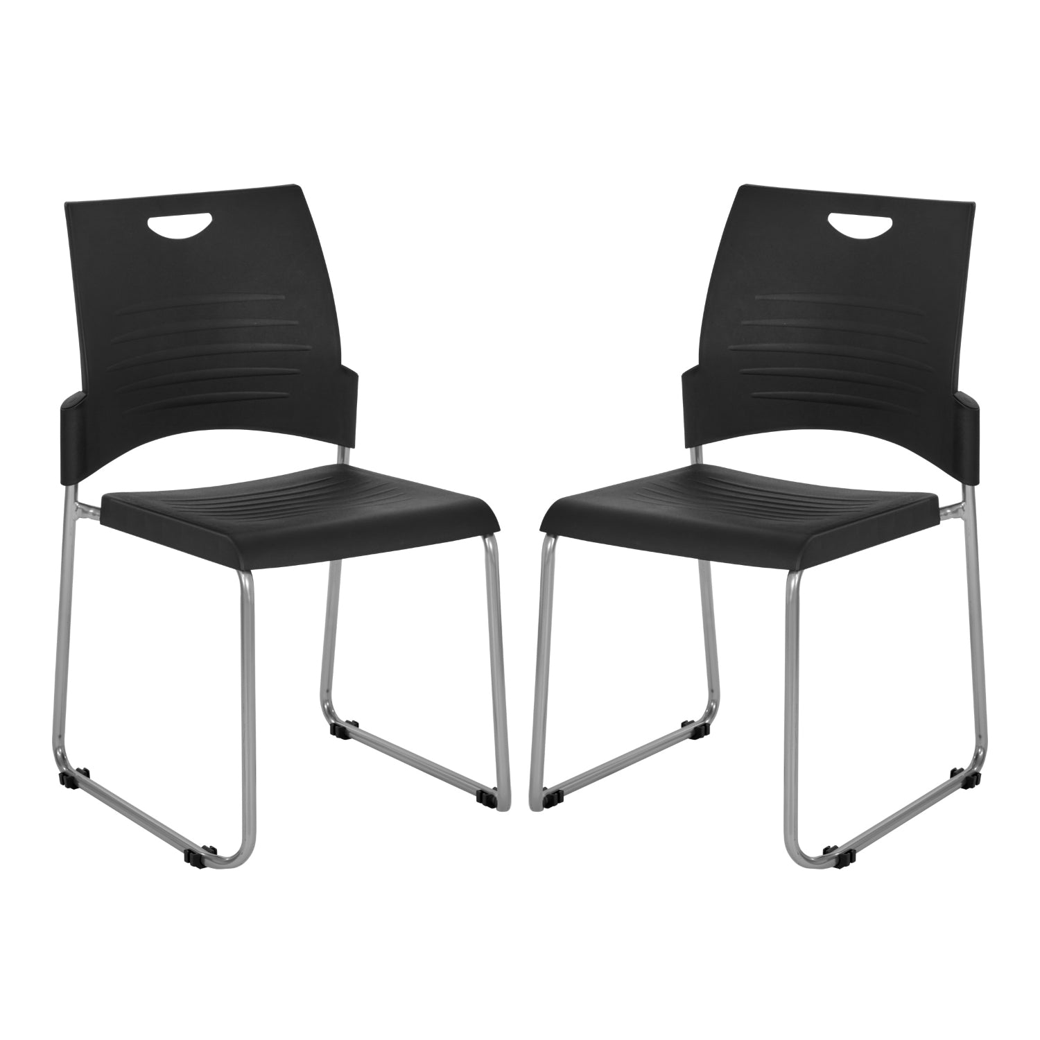 Sled Base Stacking and Ganging Chair with Plastic Seat and Back and Silver EPD Finish Frame, 2-Pack