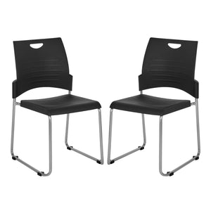 Sled Base Stacking and Ganging Chair with Plastic Seat and Back and Silver EPD Finish Frame, 2-Pack
