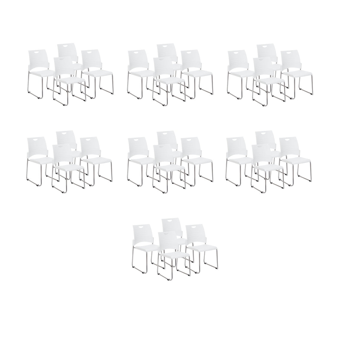 Sled Base Stacking and Ganging Chair with Plastic Seat and Back and Silver EPD Finish Frame, 28-Pack with Dolly