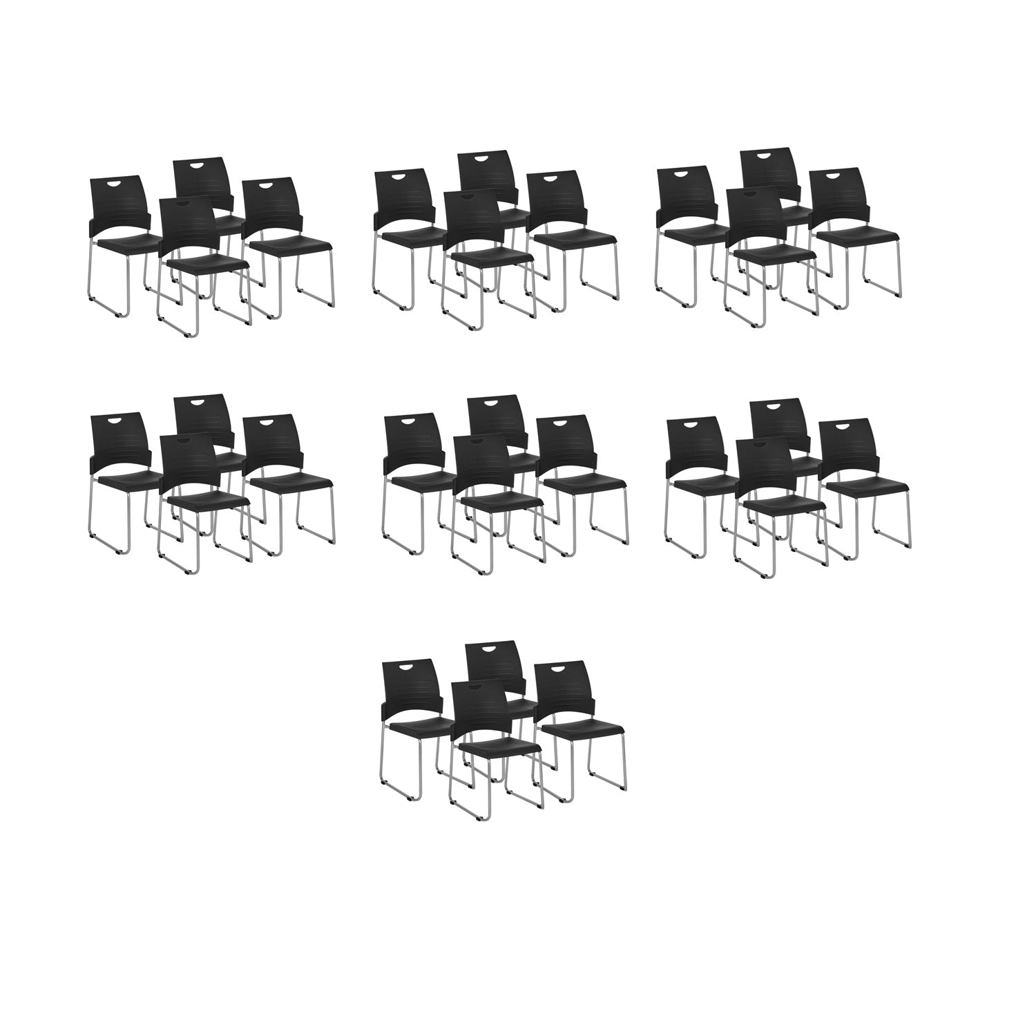 Sled Base Stacking and Ganging Chair with Plastic Seat and Back and Silver EPD Finish Frame, 28-Pack with Dolly