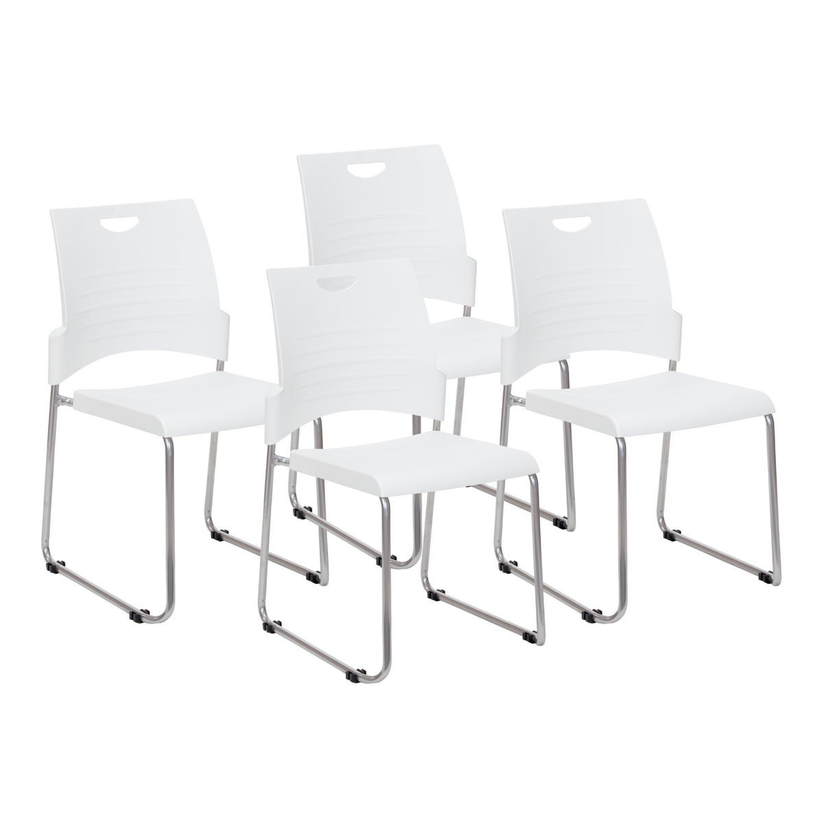 Sled Base Stacking and Ganging Chair with Plastic Seat and Back and Silver EPD Finish Frame, 4-Pack