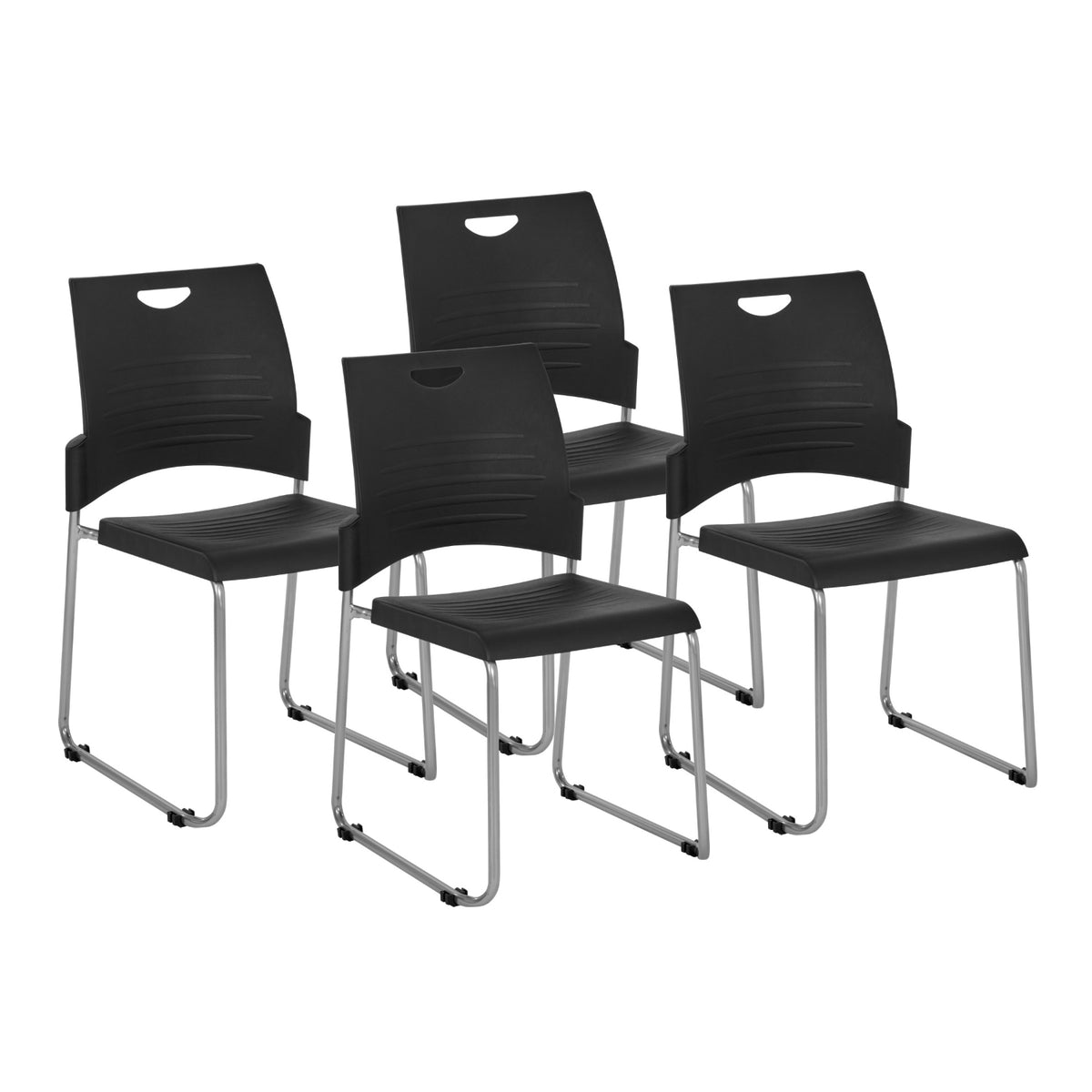 Sled Base Stacking and Ganging Chair with Plastic Seat and Back and Silver EPD Finish Frame, 4-Pack