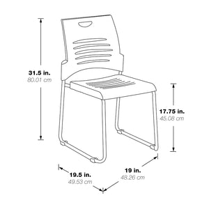 Sled Base Stacking and Ganging Chair with Plastic Seat and Back and Silver EPD Finish Frame, 2-Pack