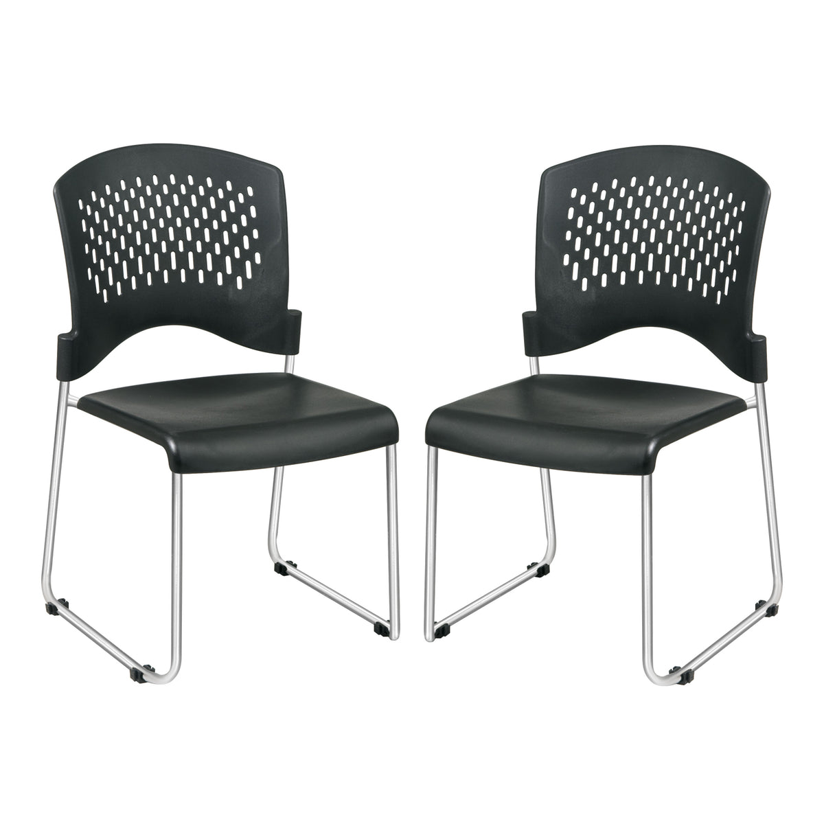 Stacking and Ganging Chair with Black Plastic Seat and Back and Silver EPD Finish, 2-Pack
