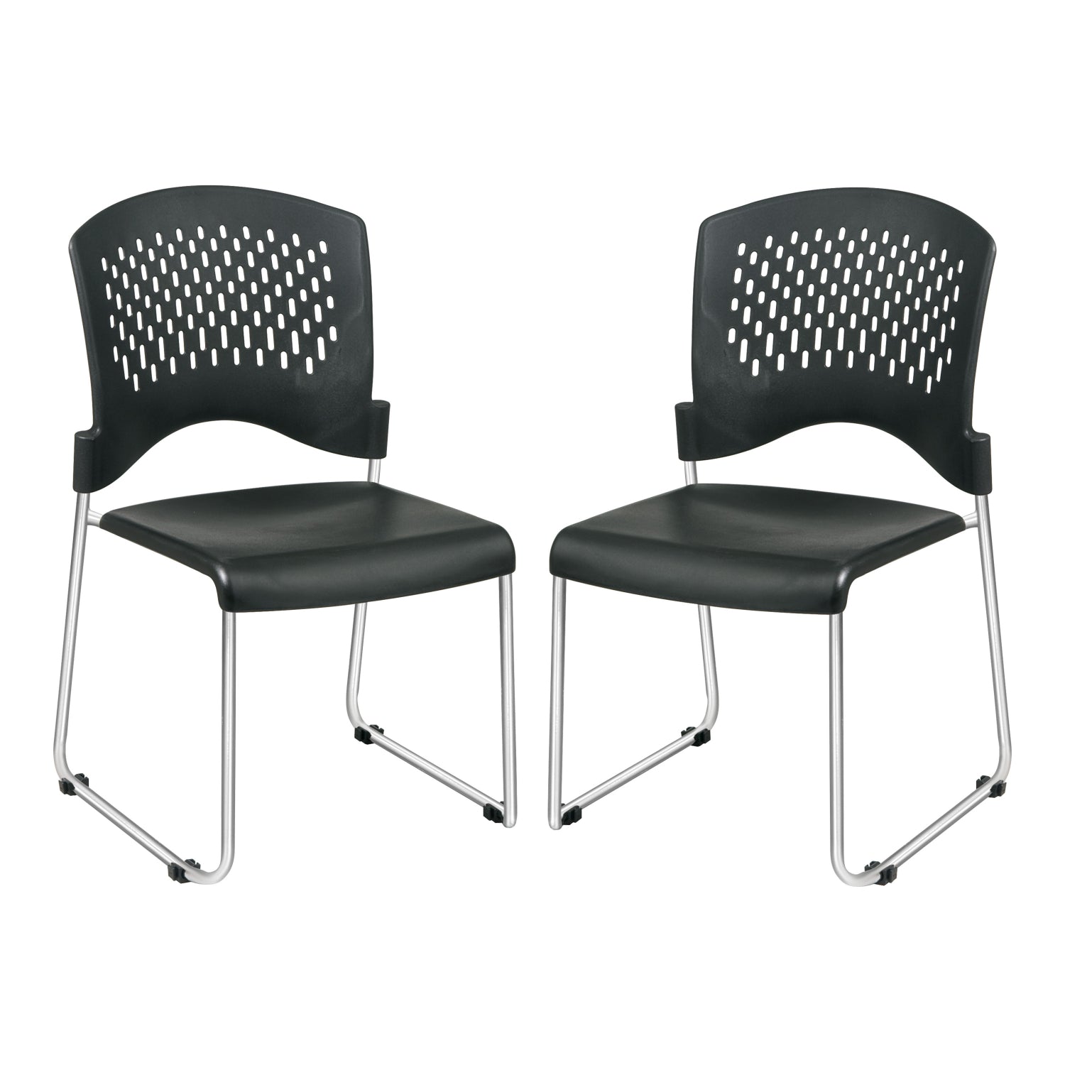 Stacking and Ganging Chair with Black Plastic Seat and Back and Silver EPD Finish, 2-Pack
