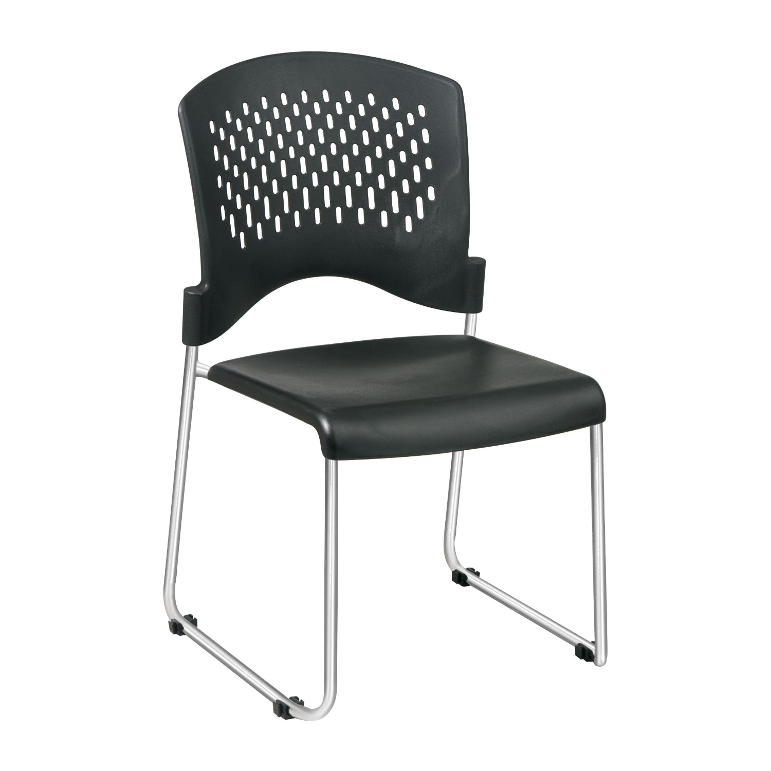 Stacking and Ganging Chair with Black Plastic Seat and Back and Silver EPD Finish, 30-Pack with Dolly