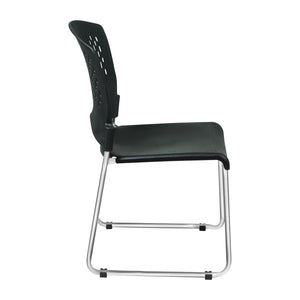 Stacking and Ganging Chair with Black Plastic Seat and Back and Silver EPD Finish, 2-Pack