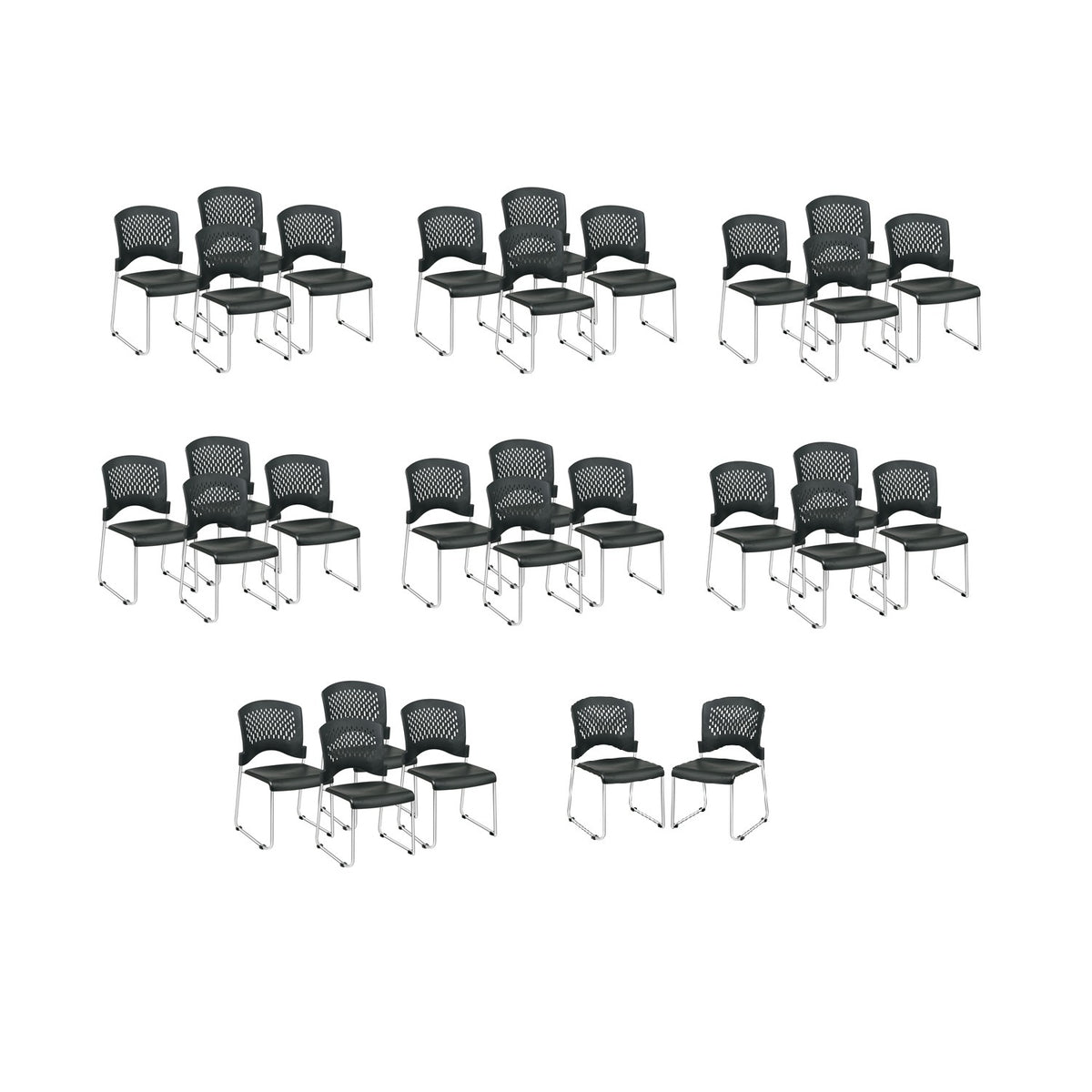 Stacking and Ganging Chair with Black Plastic Seat and Back and Silver EPD Finish, 30-Pack with Dolly
