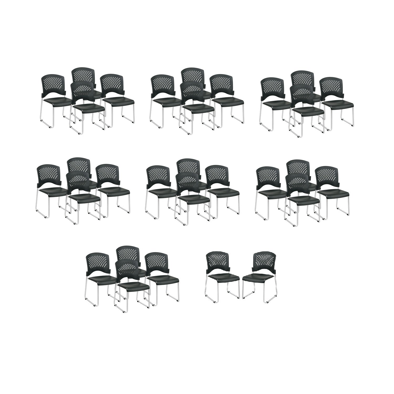 Stacking and Ganging Chair with Black Plastic Seat and Back and Silver EPD Finish, 30-Pack with Dolly