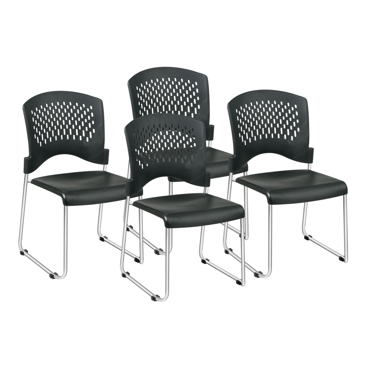 Stacking and Ganging Chair with Black Plastic Seat and Back and Silver EPD Finish, 4-Pack