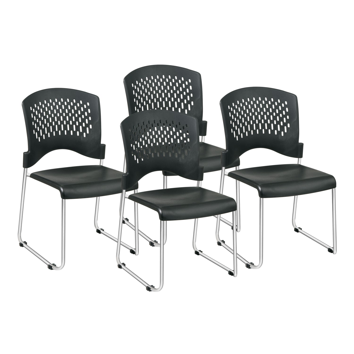 Stacking and Ganging Chair with Black Plastic Seat and Back and Silver EPD Finish, 4-Pack