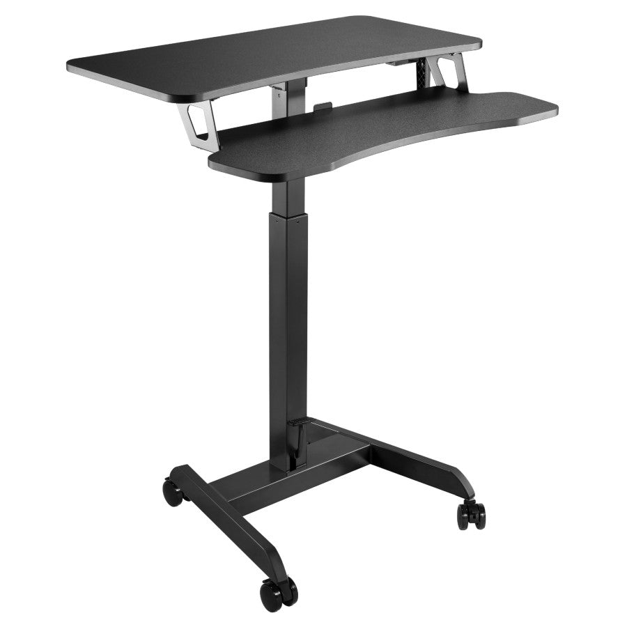 Kantek Mobile Height Adjustable Sit Stand Workstation With Keyboard Tray - Black