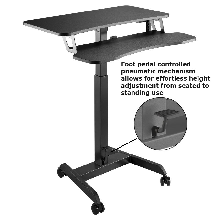 Kantek Mobile Height Adjustable Sit Stand Workstation With Keyboard Tray - Black