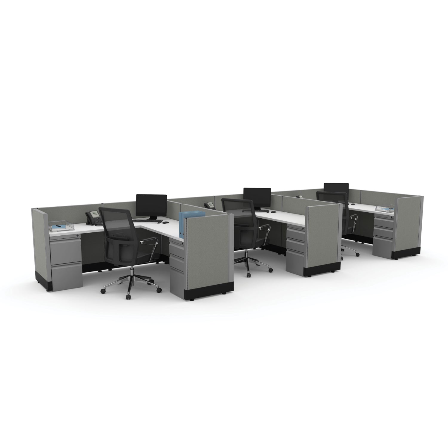 Systems In Stock Three 6' x 6' L-Shape Workstations, 39" H